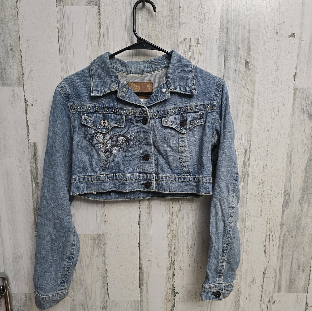 Crest Jeans Embroidered Denim Cropped Jacket Womens Size Small